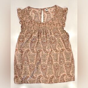 Old Navy light pink blouse with flutter sleeves and floral print, size Medium